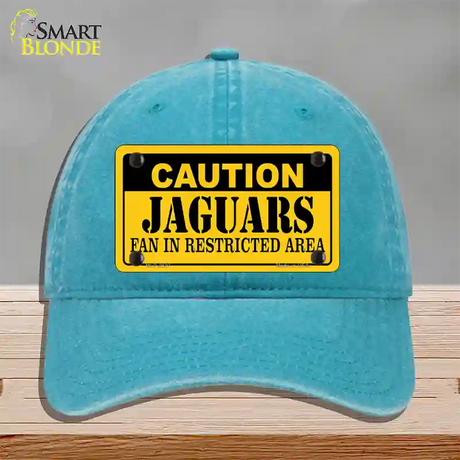 Caution Jaguars Novelty License Plate Hat Unconstructed Cotton / Lake Blue