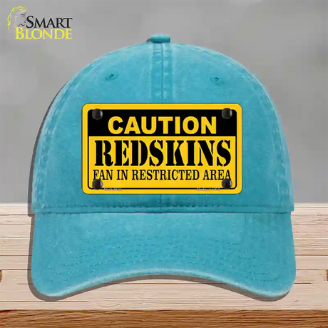 Caution Redskins Novelty License Plate Hat Unconstructed Cotton / Lake Blue