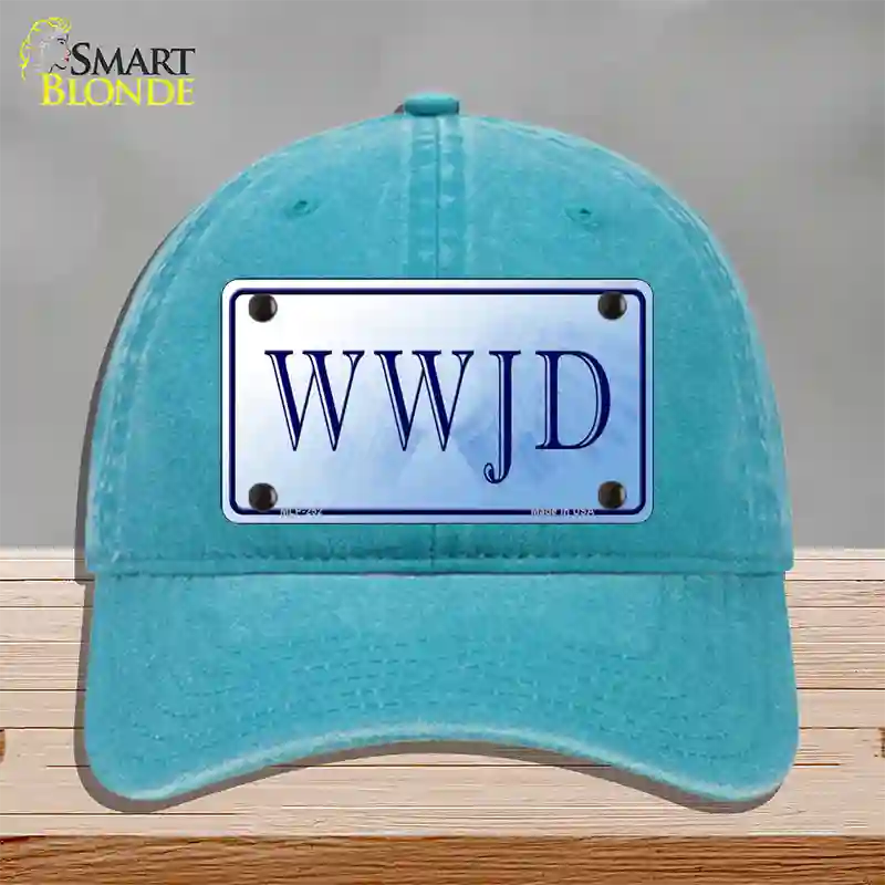 WWJD Novelty License Plate Hat Unconstructed Cotton / Lake Blue