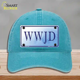 WWJD Novelty License Plate Hat Unconstructed Cotton / Lake Blue