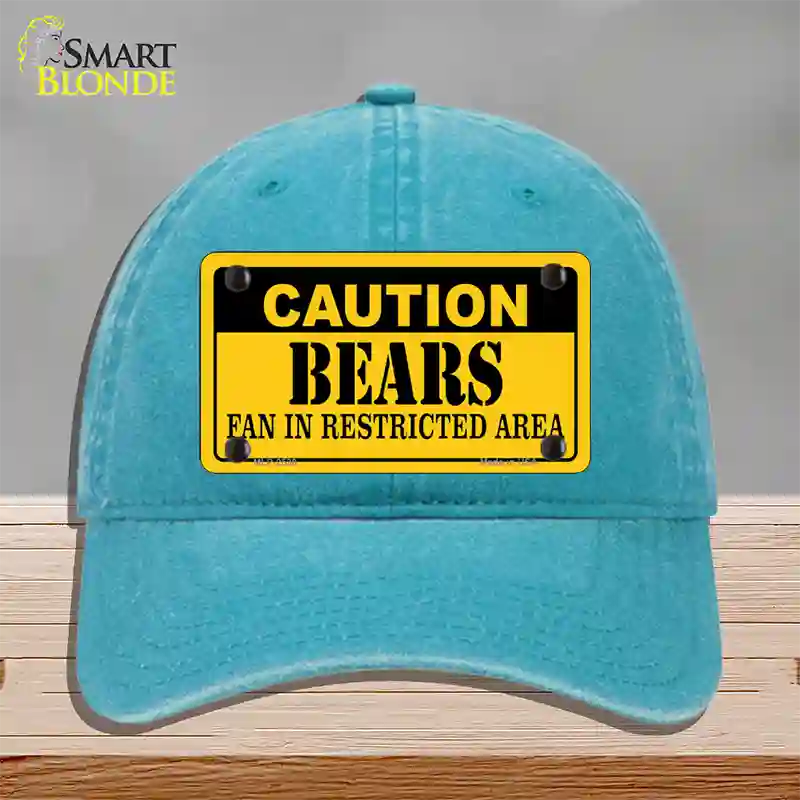 Caution Bears Novelty License Plate Hat Unconstructed Cotton / Lake Blue