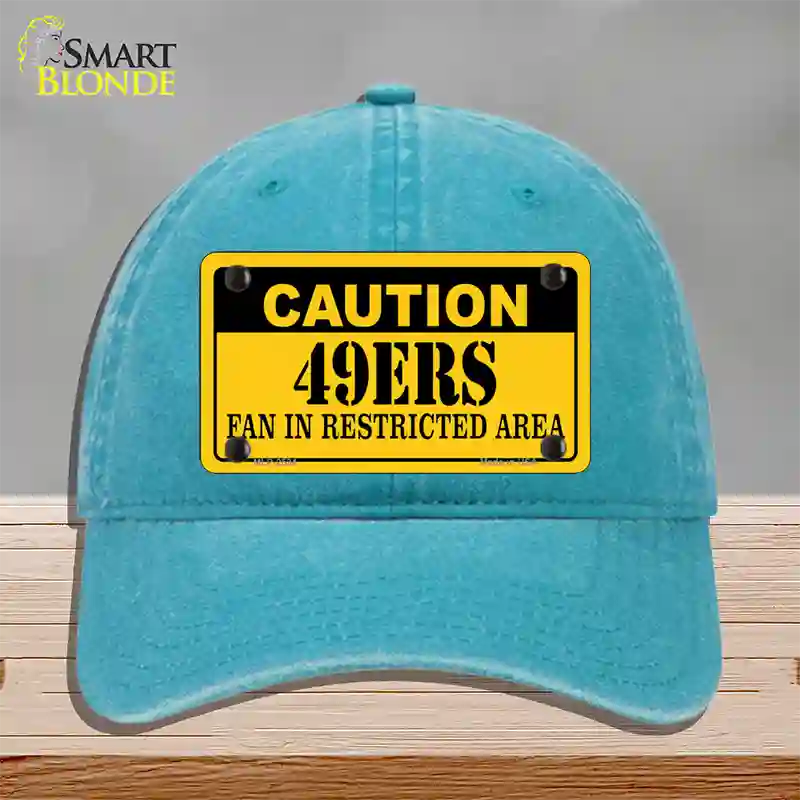 Caution 49ers Novelty License Plate Hat Unconstructed Cotton / Lake Blue