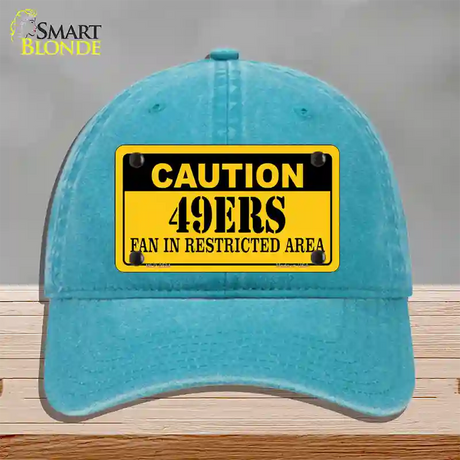 Caution 49ers Novelty License Plate Hat Unconstructed Cotton / Lake Blue