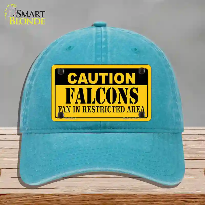 Caution Falcons Novelty License Plate Hat Unconstructed Cotton / Lake Blue