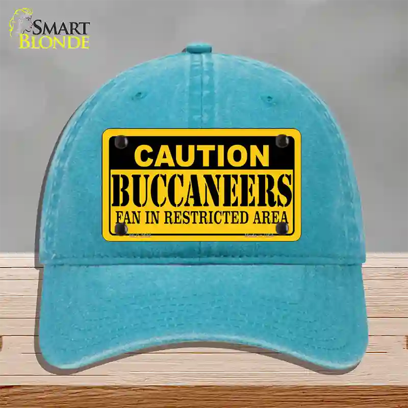 Caution Buccaneers Novelty License Plate Hat Unconstructed Cotton / Lake Blue