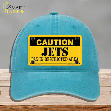 Caution Jets Novelty License Plate Hat Unconstructed Cotton / Lake Blue