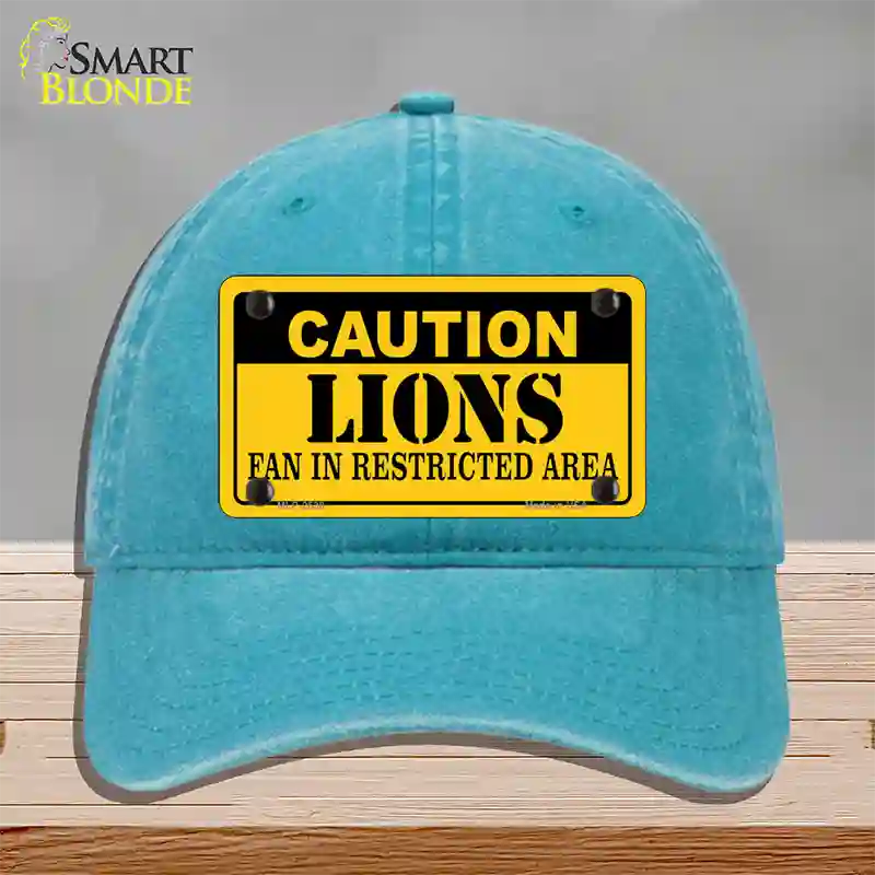 Caution Lions Novelty License Plate Hat Unconstructed Cotton / Lake Blue