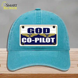 God Is My Co-Pilot Novelty License Plate Hat Unconstructed Cotton / Lake Blue