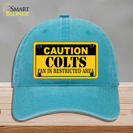 Caution Colts Novelty License Plate Hat Unconstructed Cotton / Lake Blue