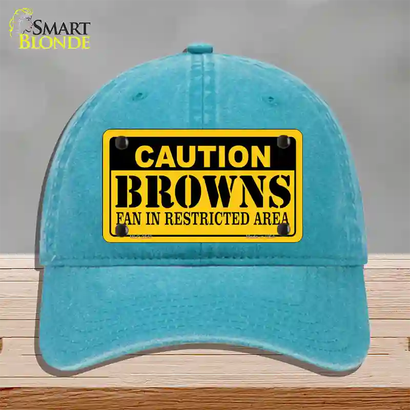 Caution Browns Novelty License Plate Hat Unconstructed Cotton / Lake Blue