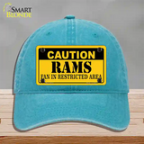 Caution Rams Novelty License Plate Hat Unconstructed Cotton / Lake Blue