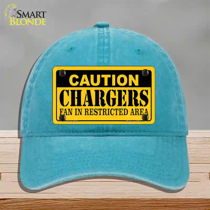 Caution Chargers Novelty License Plate Hat Unconstructed Cotton / Lake Blue