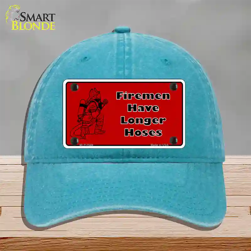 Fireman Have Longer Hoses Novelty License Plate Hat Unconstructed Cotton / Lake Blue