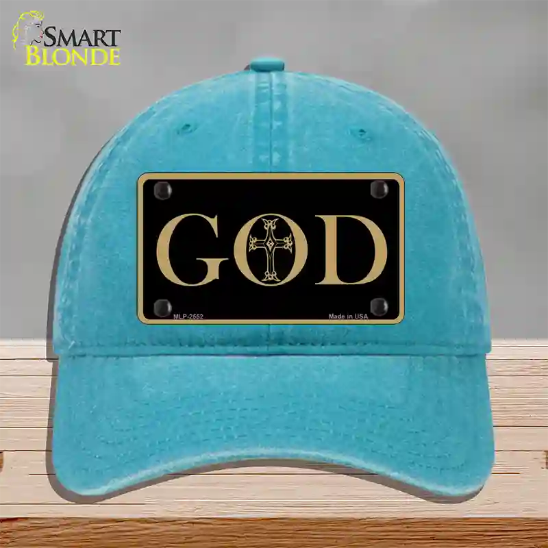 God Novelty License Plate Hat Unconstructed Cotton / Lake Blue