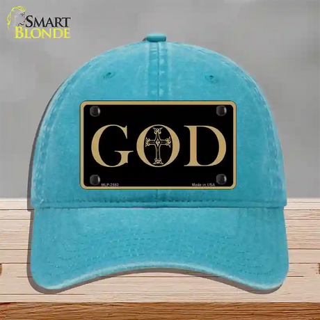 God Novelty License Plate Hat Unconstructed Cotton / Lake Blue