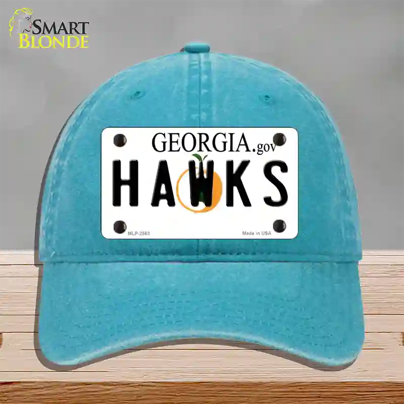 Hawks Georgia State Novelty License Plate Hat Unconstructed Cotton / Lake Blue