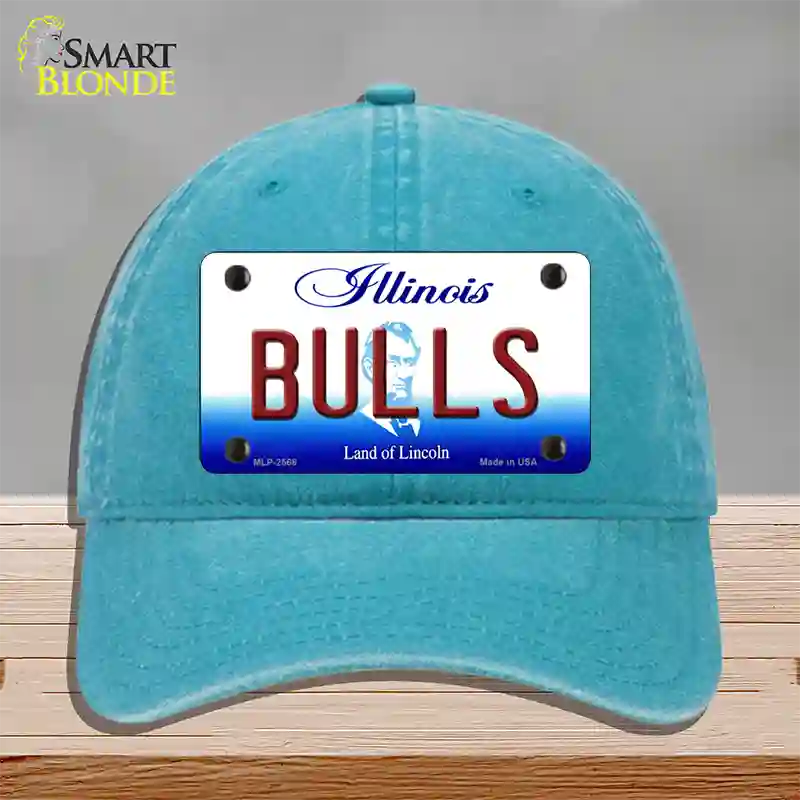 Bulls Illinois State Novelty License Plate Hat Unconstructed Cotton / Lake Blue