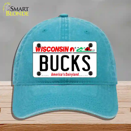 Bucks Wisconsin State Novelty License Plate Hat Unconstructed Cotton / Lake Blue