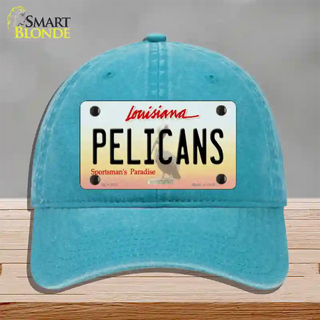 Pelicans Louisiana State Novelty License Plate Hat Unconstructed Cotton / Lake Blue