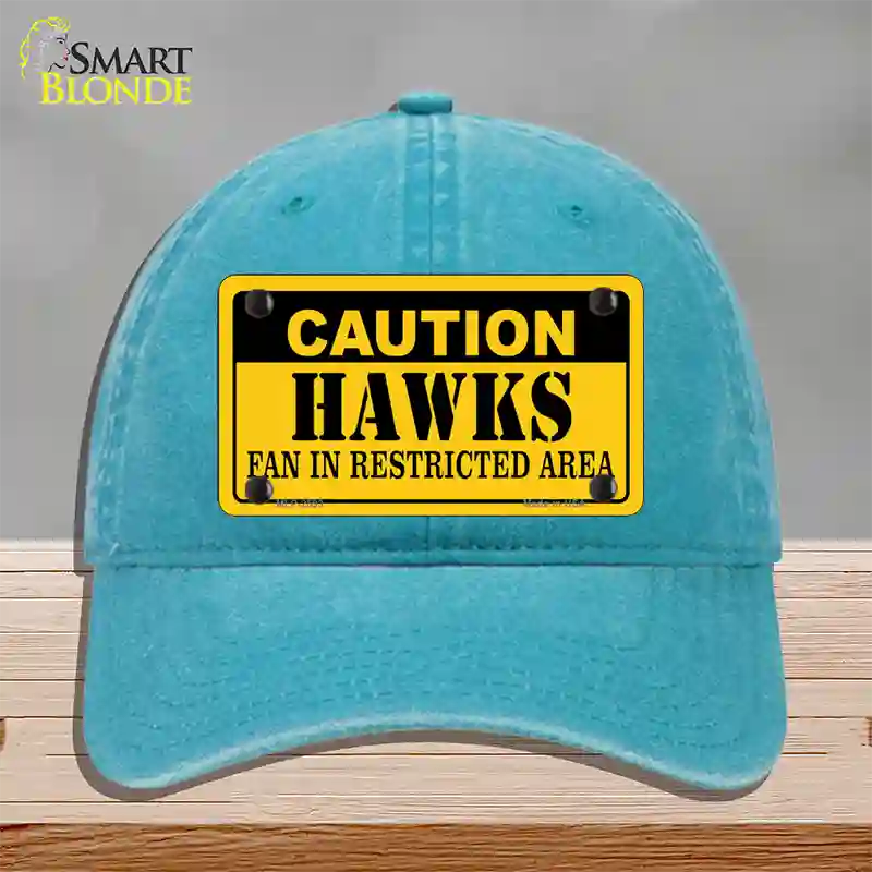 Caution Hawks Fan Novelty License Plate Hat Unconstructed Cotton / Lake Blue