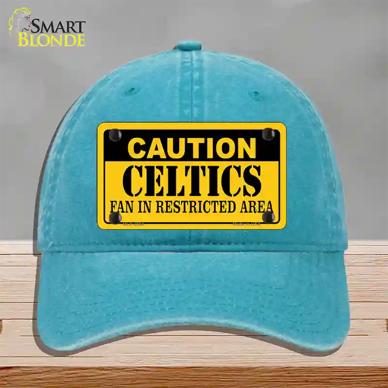 Caution Celtics Fan Novelty License Plate Hat Unconstructed Cotton / Lake Blue