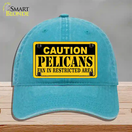 Caution Pelicans Fan Novelty License Plate Hat Unconstructed Cotton / Lake Blue