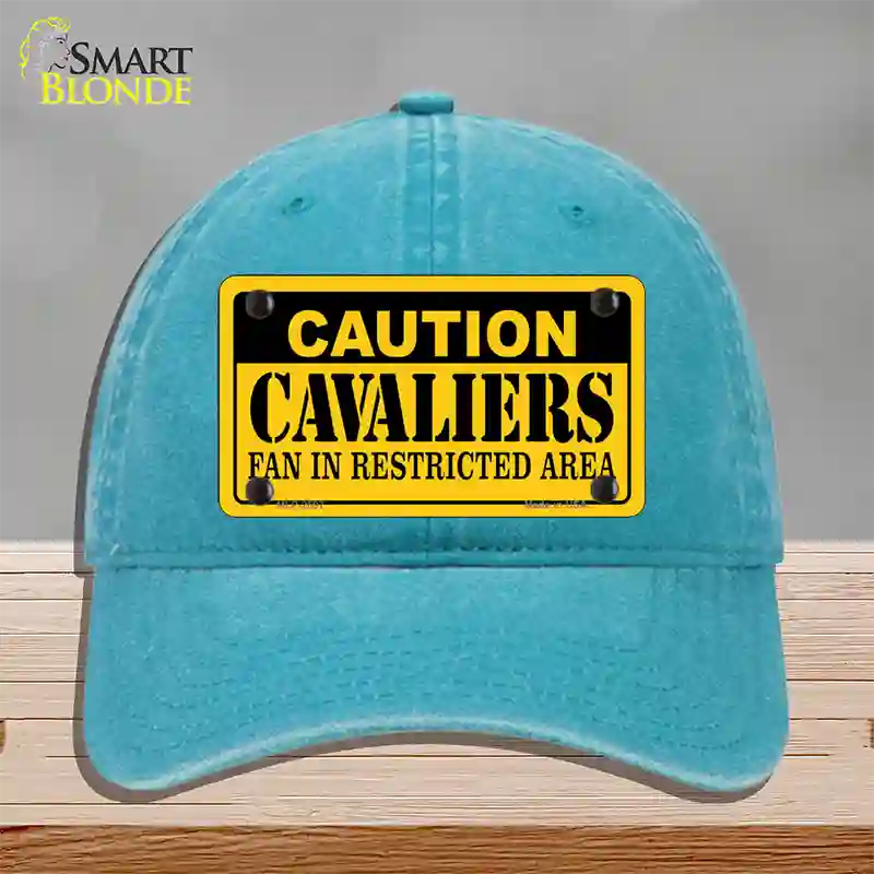 Caution Cavaliers Fan Novelty License Plate Hat Unconstructed Cotton / Lake Blue