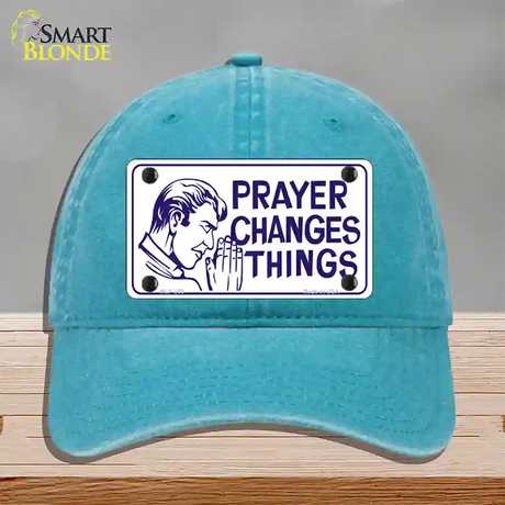 Prayer Changes Things Novelty License Plate Hat Unconstructed Cotton / Lake Blue