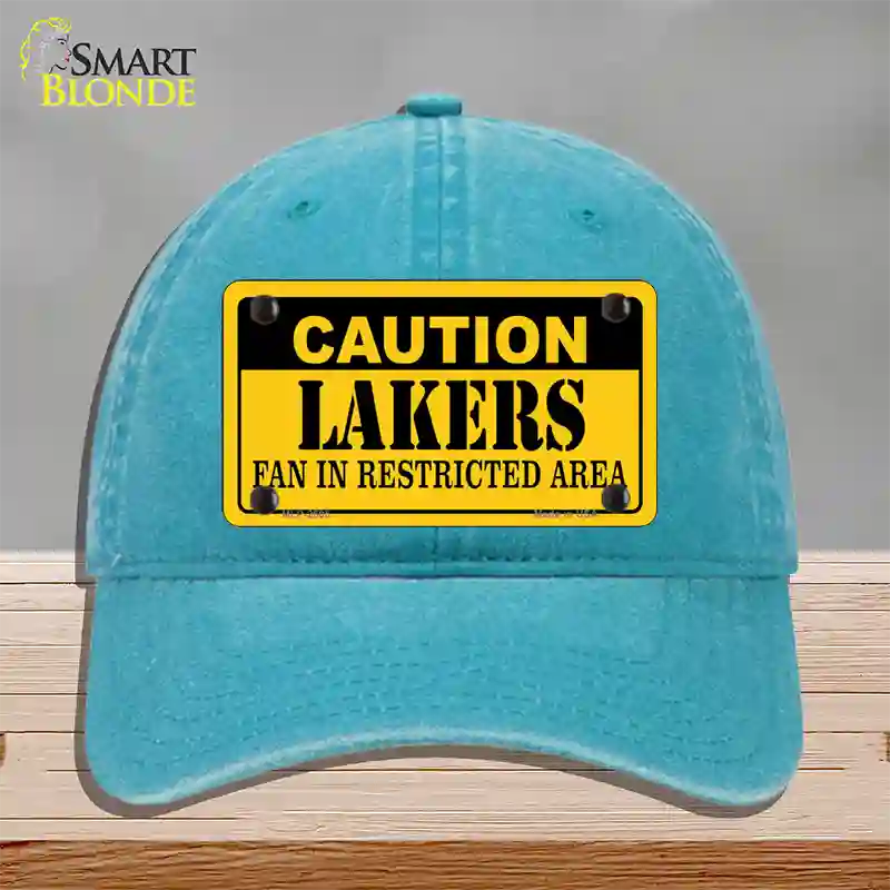 Caution Lakers Fan Novelty License Plate Hat Unconstructed Cotton / Lake Blue