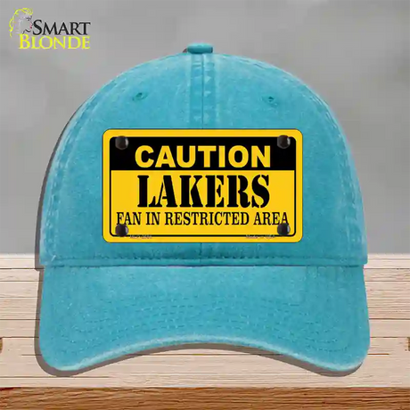 Caution Lakers Fan Novelty License Plate Hat Unconstructed Cotton / Lake Blue