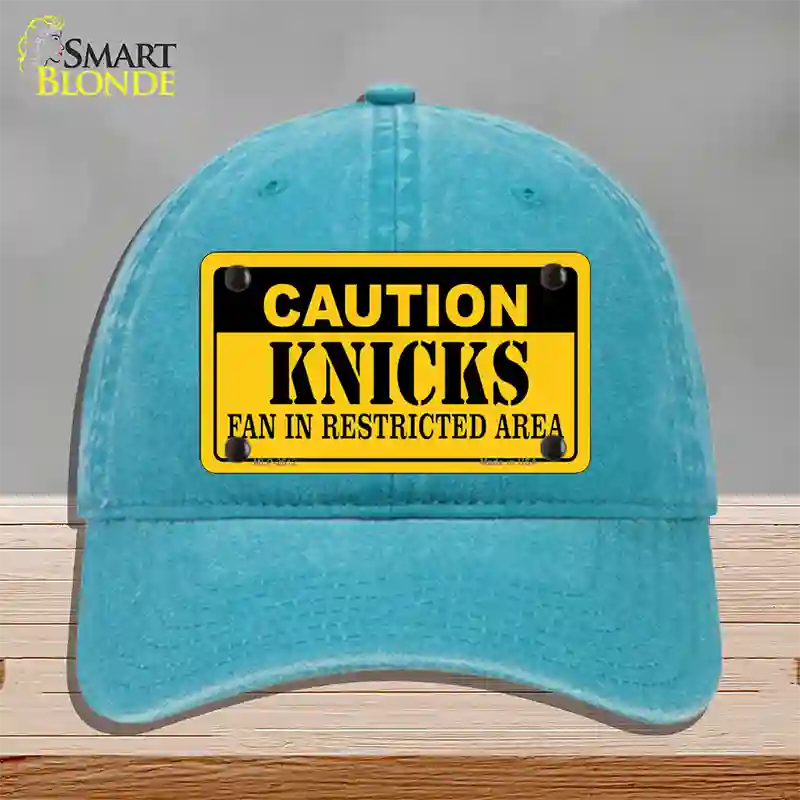 Caution Knicks Fan Novelty License Plate Hat Unconstructed Cotton / Lake Blue