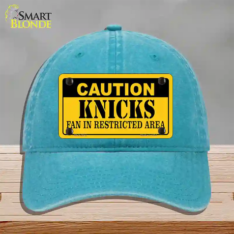 Caution Knicks Fan Novelty License Plate Hat Unconstructed Cotton / Lake Blue