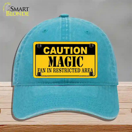 Caution Magic Fan Novelty License Plate Hat Unconstructed Cotton / Lake Blue