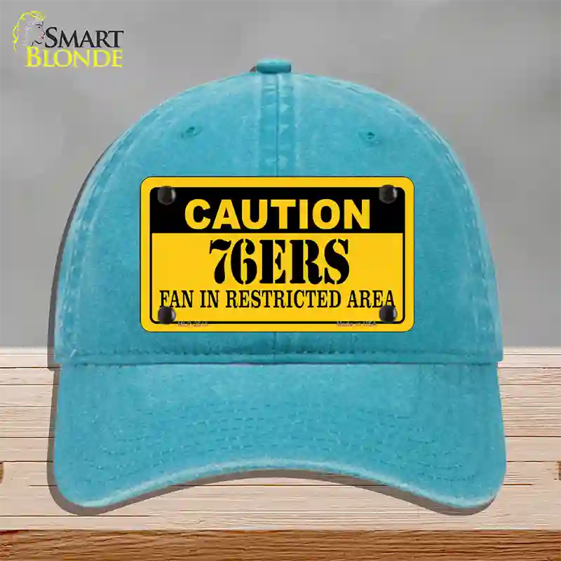 Caution 76ers Fan Novelty License Plate Hat Unconstructed Cotton / Lake Blue