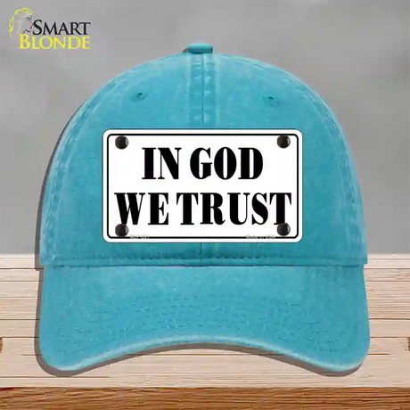 In God We Trust Novelty License Plate Hat Unconstructed Cotton / Lake Blue