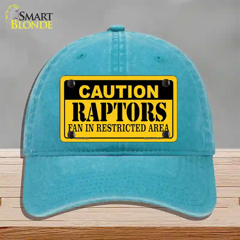 Caution Raptors Fan Novelty License Plate Hat Unconstructed Cotton / Lake Blue