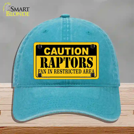 Caution Raptors Fan Novelty License Plate Hat Unconstructed Cotton / Lake Blue