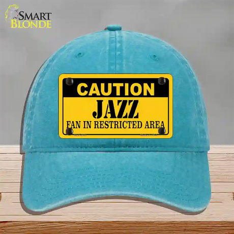 Caution Jazz Fan Novelty License Plate Hat Unconstructed Cotton / Lake Blue