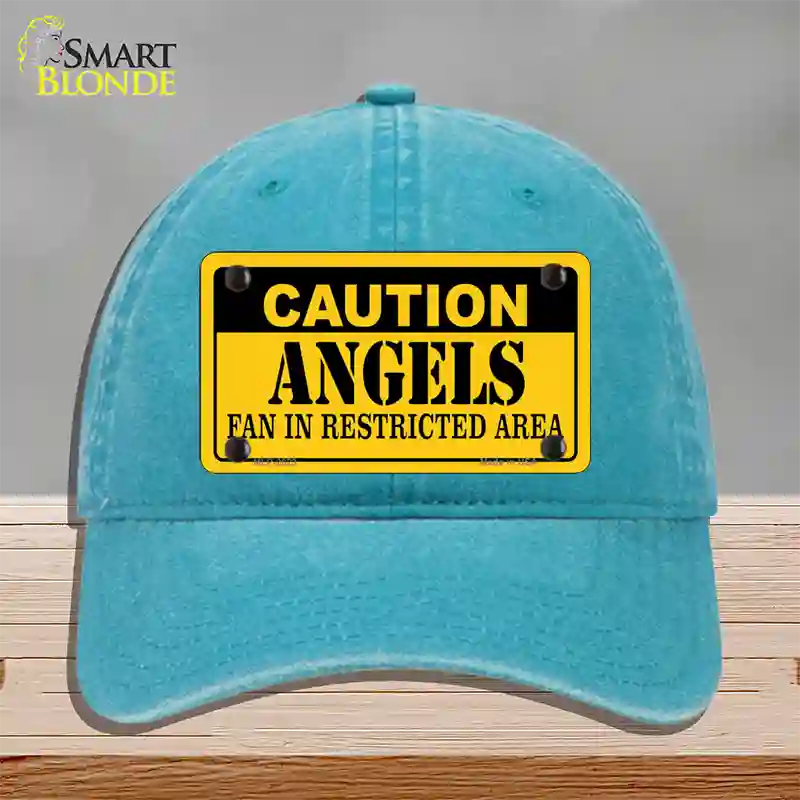 Caution Angels Fan Novelty License Plate Hat Unconstructed Cotton / Lake Blue