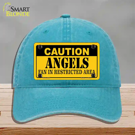 Caution Angels Fan Novelty License Plate Hat Unconstructed Cotton / Lake Blue