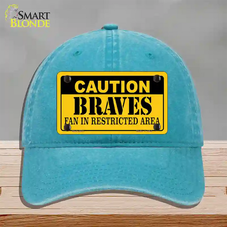 Caution Braves Fan Novelty License Plate Hat Unconstructed Cotton / Lake Blue