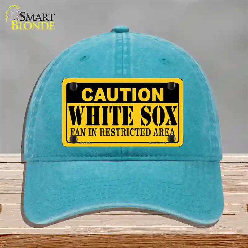 Caution White Sox Fan Novelty License Plate Hat Unconstructed Cotton / Lake Blue