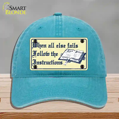 Follow Instructions Novelty License Plate Hat Unconstructed Cotton / Lake Blue