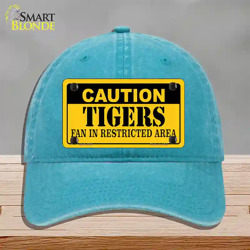 Caution Tigers Fan Novelty License Plate Hat Unconstructed Cotton / Lake Blue