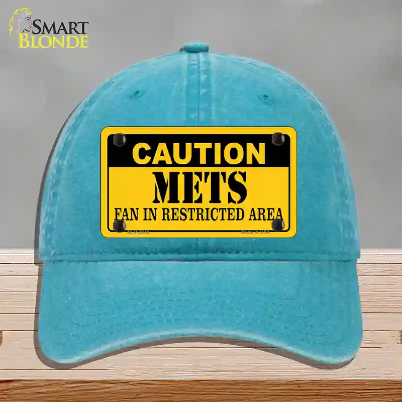 Caution Mets Fan Novelty License Plate Hat Unconstructed Cotton / Lake Blue