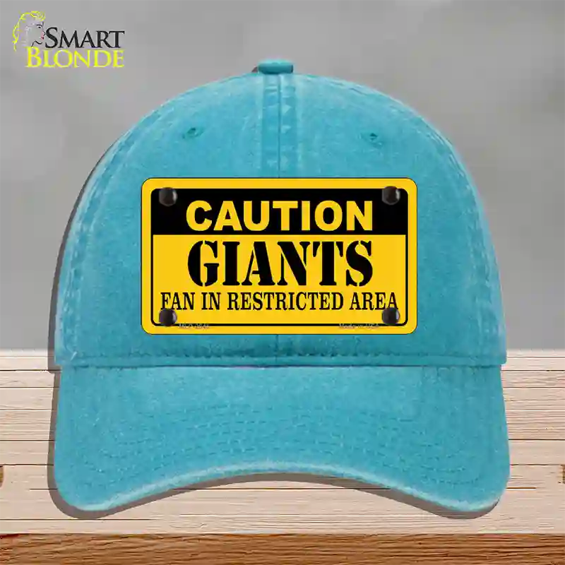 Caution Giants Fan Novelty License Plate Hat Unconstructed Cotton / Lake Blue