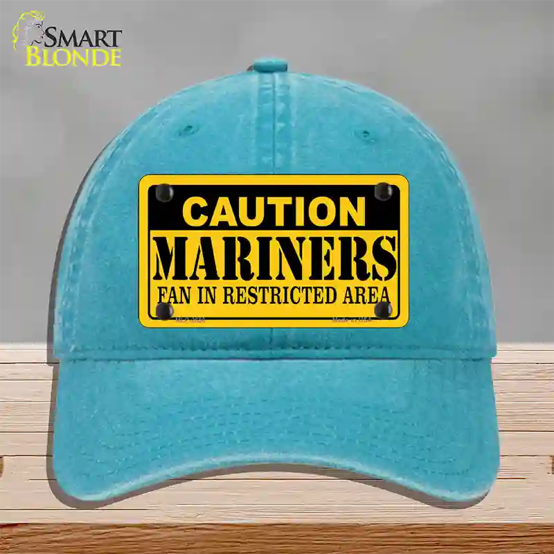 Caution Mariners Fan Novelty License Plate Hat Unconstructed Cotton / Lake Blue