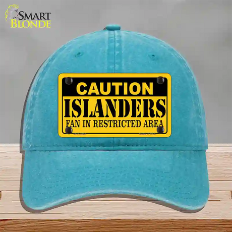 Caution Islanders Novelty License Plate Hat Unconstructed Cotton / Lake Blue