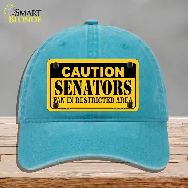 Caution Senators Vanity Novelty License Plate Hat Unconstructed Cotton / Lake Blue