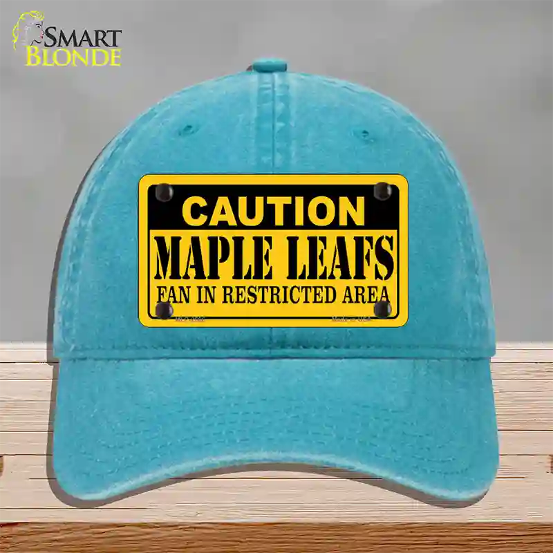 Caution Maple Leafs Novelty License Plate Hat Unconstructed Cotton / Lake Blue